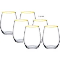 Pasabahce Gläser-Set Amber Golden Touch, Glas Gläser 6-teiliges Set mit Goldrand 350ml