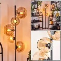 hofstein Stehlampe Stehlampe aus Metall/Glas in Schwarz/Bernsteinfarben mit Fußschalter, ohne Leuchtmittel, Stehleuchte im Retro/Vintage-Design mit Glasschirmen (15, 20cm), E14
