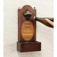 DanDiBo Flaschenöffner mit Auffangbehälter Holz 5093 Bieröffner 32 cm Wandflaschenöffner