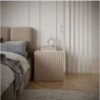 Selsey Nachttisch SUDS, Nachttisch in Kaschmirbeige mit Lamellenfront und Push-to-Open