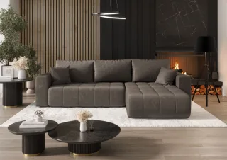 Ecksofa Schlafsofa CAMILA Stoff Monolith Schokobraun Ottomane Rechts