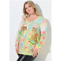 MIAMODA T-Shirt Langarmshirt Classic Fit Blumendruck mit Leopard