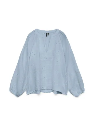 VERO MODA - VMNATALI LS EMB TOP WVN NOOS Cashmere Blue - Gr. - S