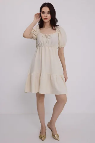 Quadratischer Ausschnitt A-Linien Mini-Kleid mit Schleife