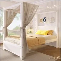 Flieks Himmelbett, Holzbett 90x200cm mit Lattenrost und dekorativem Dachrahmen