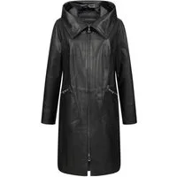 Mouflon Lederjacke Alina Echtleder-Mantel in moderner Long-Optik mit Kapuze.