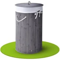 Juskys Wäschekorb Curly-Round, 55 l, mit Tragegriffe, Deckel, Wäschesack waschbar, platzsparend