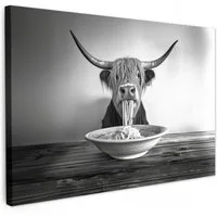 OneMillionCanvasses® Leinwandbild Schottischer Highlander - Spaghetti - Tiere - Schwarz und weiß, Fotodruck (1 St), Küchenbilder Modern, Deko Bilder für die Küche 30x20 cm
