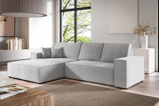 Ecksofa Schlafsofa LEVIO Stoff ARAGON Graubeige Ottomane Links