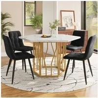 Flieks Essgruppe sechseckiger Esstisch mit 4 Stühlen Set, (Set, 5-tlg., 1 Tisch mit 4 Stühlen), Sitzgruppe Küchetisch 115,5x100x75 cm Esszimmerstuhl Samt