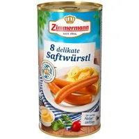 Zimmermann Wurstkonserve, Zimmermann delikate Saftwürstl Bockwürste 8 Stück ATG 250g Dose 565g