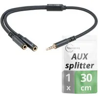 fouraces fouraces AUX Splitter, kurz, 30cm, 4pol für Headset, Kopfhörer, Handy Audio-Kabel, 3,5-mm-Klinke, 3,5-mm-Klinke (30 cm), perfekt für sehr kurze Verkabelungswege - z.B. im Auto