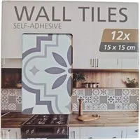 Spectrum Wandfliese Selbstklebende Fliesen 12 Stück 15 x 15 cm Verschiedene Varianten, schwarzweiss Ornamente
