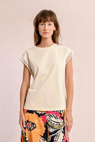 molly bracken - T-Shirt mit Ärmeln mit Lochmuster beige - Gr. - XS