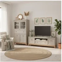 Lomadox Wohnwand WILNA-161, (2-St., Highboard Lowboard), Kaschmir, Massivholzfüße, Softclose-Funktion, Landhaus