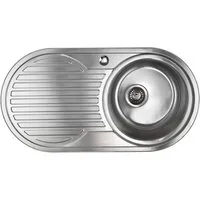 Stabilo Sanitär Edelstahlspüle Einbauspülbecken Chrom rund aus Edelstahl mit Abtropffläche links, Rund, 90/47 cm, (Komplett-Set, mit komplettem Siphon), Spüle ist Rost-und Hitzebeständig.