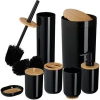 relaxdays Badaccessoire-Set 7-teiliges Badezimmer Set, schwarz