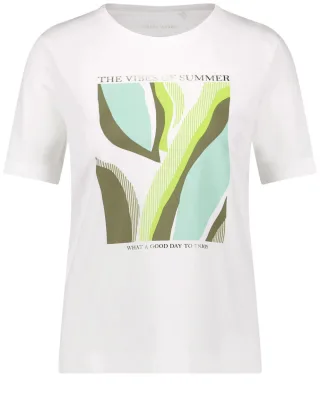 GERRY WEBER Collection - T-Shirt mit Frontprint und Wording beige/weiß - Gr. - 38