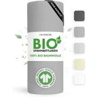 Jacobson Spannbettlaken BIO, Jersey Spannbetttuch, Bettlaken 160 g/m², 100% BIO-Baumwolle, Gummizug: rundum, GOTS zertifiziert