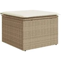 vidaXL Hocker Gartenhocker mit Kissen Beige 55x55x37 cm Poly Rattan (1 St)