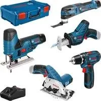 5-teiliges 12Volt-Werkzeug-Set, GSR + GOP + GKS + GSA + GST blau, 3x Li-Ionen Akku 3,0Ah, XL-BOXX