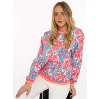 Zwillingsherz Hoodie "Flower Sparkles" Rundhals, gestreifte Neon-Bündchen, florales Muster