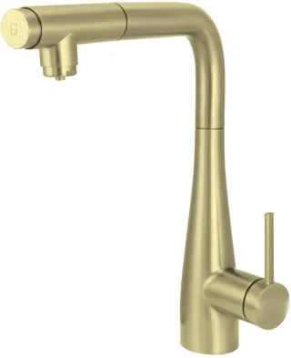 Neuesbad Armatur mit Ausziehbrause und Wasserfilter Anschluss, Gold gebürstet NB1DEBRER75M1