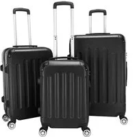 LALAHO Trolleyset Reisekoffer Set Hartschalenkoffer Trolley mit 360° Rollen, 4 Rollen, (3 tlg), Koffer Set aus ABS mit Teleskopstange, Handgepäck, Schwarz