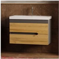 Karen Waschtisch-Set Waschtisch mit Unterschrank Marmara, (3-St., Unterschrank mit Schubladen, Keramikwaschbecken), Innovatives Design, MDF Lam, Softclose, Funktionalität