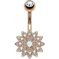 Taffstyle Bauchnabelpiercing Banane Piercing Bauchpiercing Chirurgenstahl Kristall Blume (Eleganter Blütenanhänger mit Zirkonia Kristallen und Kugelverschluss)