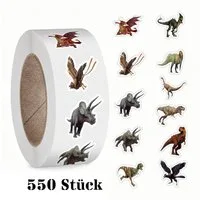 Ware aus aller Welt Sticker 550 Dinosaurier Sticker selbstklebend 2,4 cm verschiedene Dino-Motive, (550-tlg)
