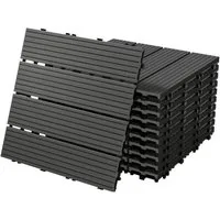 ECD Germany Terrassendielen WPC Bodenplatte Terrassenfliesen Fliesen mit Drainage und Klicksystem, BxL: je 30x30 cm, 22 mm Stärke, Bodenbelag 5m²/55 Stück Anthrazit rutschfest Balkonfliesen