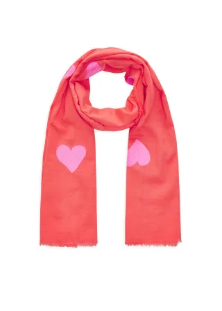 Bestickter Schal aus Baumwolle mit Herz-Motiven rot - Gr. - one size
