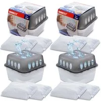 Onbest Granulat-Luftentfeuchter Set mit 4 x Entfeuchter und 8 x 400 g Nachfüllpacks, für 25 m³ Räume, Granulat, universal einsetzbar