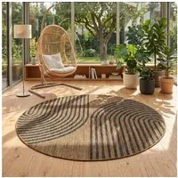 Teppium Teppich Geometrisch, Rund, Höhe: 3 mm, Teppich Wetterfest Waschbar Balkon, Garten, Terrasse und Küchenteppich