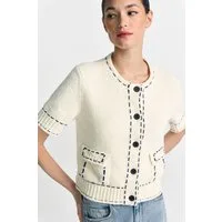 RICHROYAL Strickjacke kontrastfarbene Details, kurzarm, Rundhals