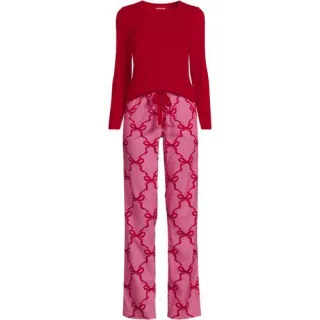 Pyjama-Set mit Flanellhose, Damen,  Pink, Baumwolle/Baumwoll-Mischung/Viskose-Mischung, by Lands' End