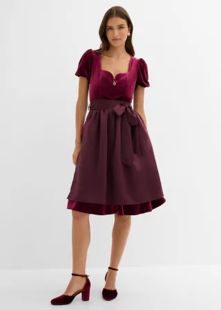 bonprix Dirndl und Schürze (2-tlg.Set), rot, Gr.36, Modern und feminin: Dirndl aus Samt mit herzförmigen Ausschnitt und Ballonärmel sowie einer Schürze aus glänzendem Satin
