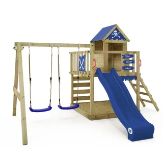 Spielturm Smart Cave mit Wellenrutsche und Sandkasten - Großer Kletterturm aus massivem Holz für den Garten - Hochwertiger Spielplatz für Kinder - Wickey