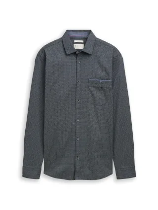 Tom Tailor - Regular Fit Hemd mit Stretch dark blue based wavy design - Gr. - L