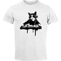 Neverless Print-Shirt Herren T-Shirt Techno Katze DJ Musik Motivshirt Sommer Festival mit Print