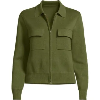 Feinstrick-Blazer mit Reißverschluss für Damen, Damen, size: regular, Grün, Baumwolle, by Lands' End