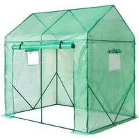 Yorbay Foliengewächshaus für Tomaten mit Gitternetzfolie und Fernster Grün 200 x 140 x 200cm, Foliengewächshaus mit Folie Fernster für Garten zur Aufzucht,spitzdach