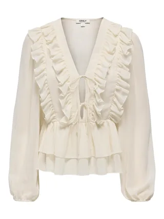 ONLY - ONLSEITRE L/S FRILL TOP CC WVN Whitecap Gray - Gr. - M