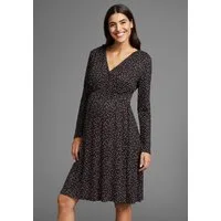 Neun Monate Umstandskleid, Viskose-Kleid für Schwangerschaft und Stillzeit, Stillkleid in fließender Form und mit modischem Mustser