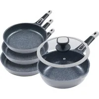KING Pfannen-Set Moonscape, Aluminiumguss (Set, 5-tlg., je 1 Pfanne Ø 20/24/28/28 cm, H: 4,5/5/5,5/8,5 cm, - 1/1,9/2,5/4 l), abnehmbarer Griff, MOONSCAPE-Beschichtung, Induktion