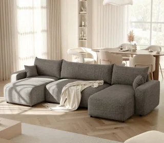 Wohnlandschaft mit Schlaffunktion Schlafsofa LUNA in Stoff Baltimore Mausgrau