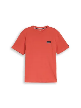 Tom Tailor - T-Shirt aus Baumwolle mit Logo-Badge chili orange - Gr. - L