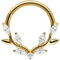 Wildcat Nasenpiercing Lovely Crystal Leaf Septum Clicker für Ohr, Nase, 1 Stück, Titan Grad 23 - wasserfest, hautverträglich, Gold