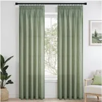 Topfinel Gardine Leinenoptik vorhänge mit kräuselband halbtransparent wohnzimmer (2 St), Kräuselband, halbtransparent, modern boho Salbeigrün140x145cm kinderzimmer Schlafzimmer Esszimmer